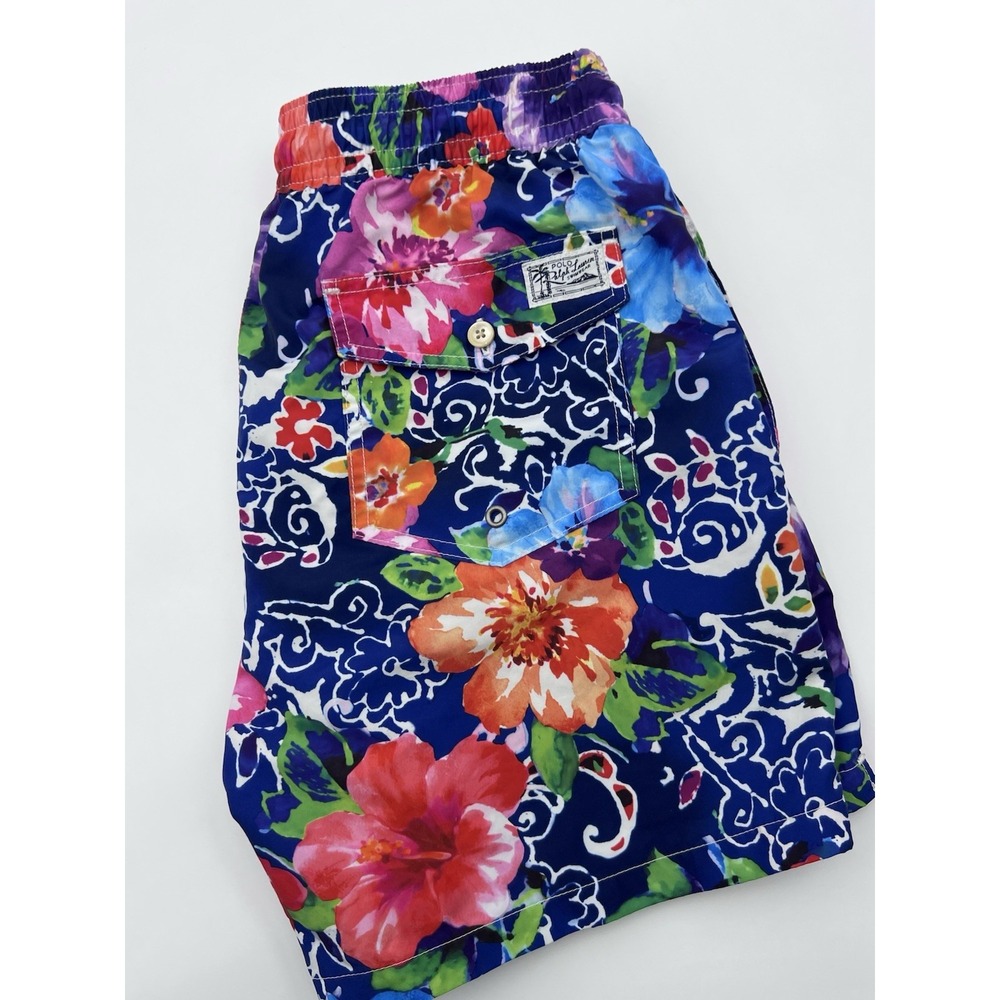 Polo Ralph Lauren Men's M Floral Lined Swimsuit Shorts Blue‎ Purple Drawstring